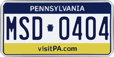 PA license plate MSD0404