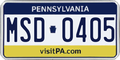 PA license plate MSD0405