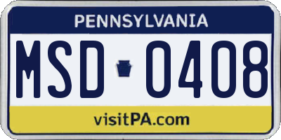 PA license plate MSD0408