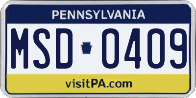PA license plate MSD0409