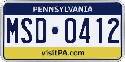 PA license plate MSD0412