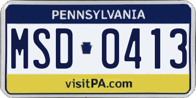 PA license plate MSD0413