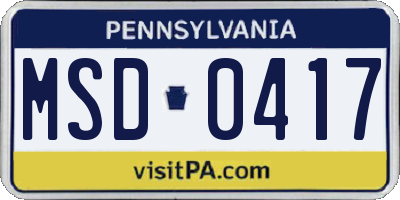 PA license plate MSD0417
