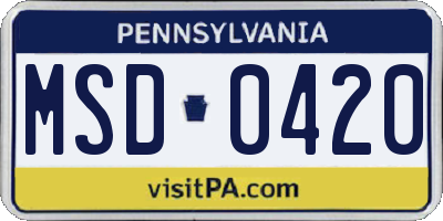 PA license plate MSD0420