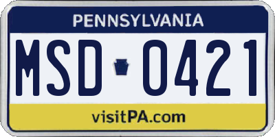 PA license plate MSD0421