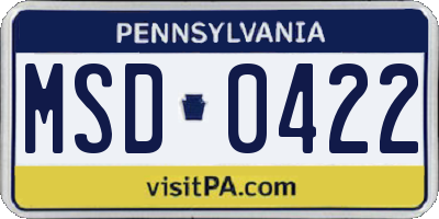 PA license plate MSD0422