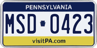 PA license plate MSD0423