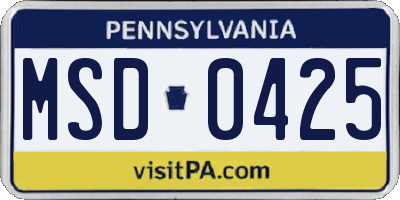 PA license plate MSD0425