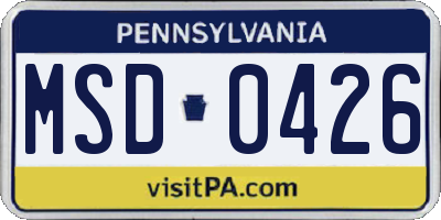 PA license plate MSD0426