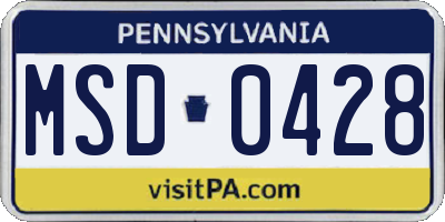PA license plate MSD0428