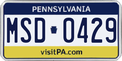 PA license plate MSD0429