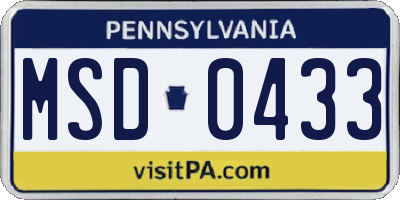 PA license plate MSD0433