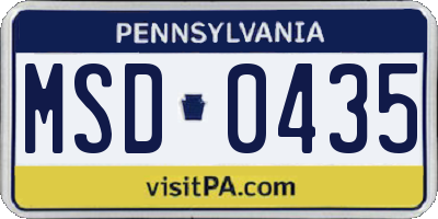 PA license plate MSD0435