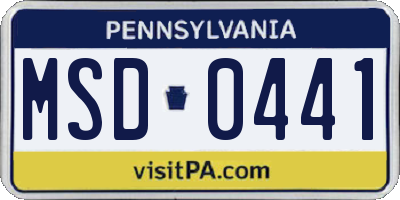 PA license plate MSD0441