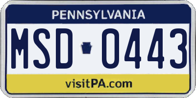 PA license plate MSD0443