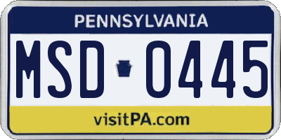 PA license plate MSD0445
