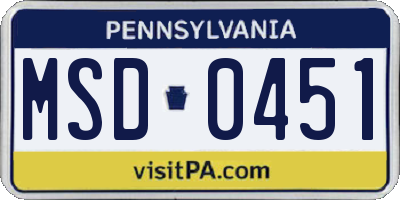 PA license plate MSD0451
