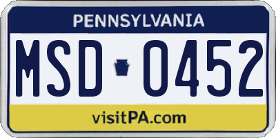PA license plate MSD0452