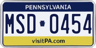 PA license plate MSD0454