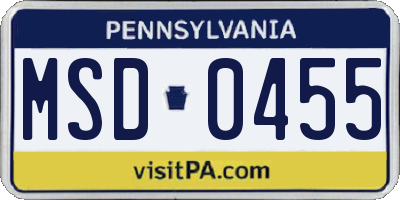 PA license plate MSD0455