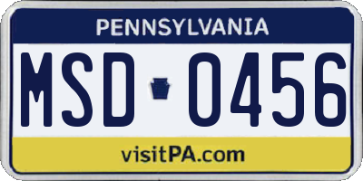 PA license plate MSD0456