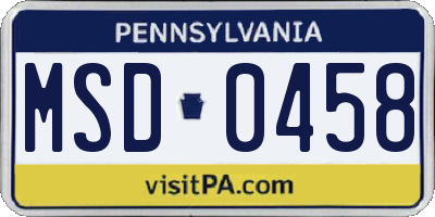 PA license plate MSD0458