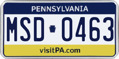 PA license plate MSD0463