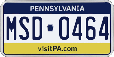 PA license plate MSD0464
