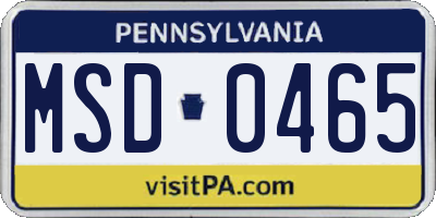 PA license plate MSD0465
