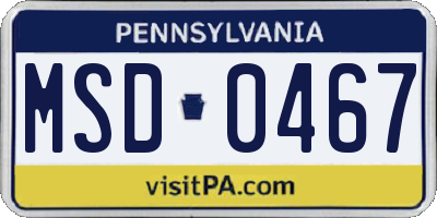 PA license plate MSD0467