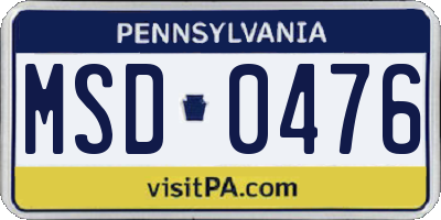 PA license plate MSD0476