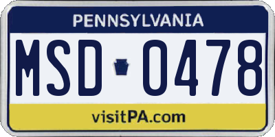 PA license plate MSD0478