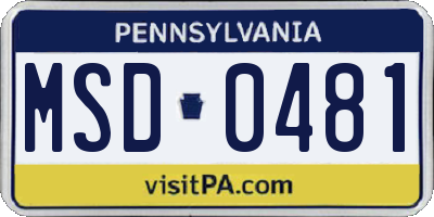 PA license plate MSD0481