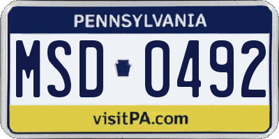 PA license plate MSD0492