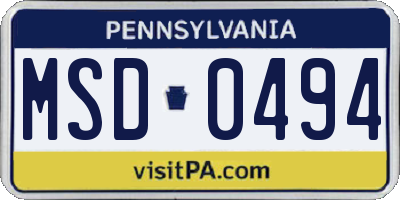 PA license plate MSD0494