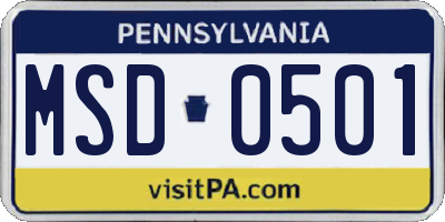 PA license plate MSD0501