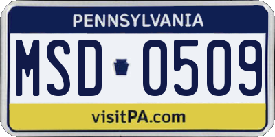 PA license plate MSD0509