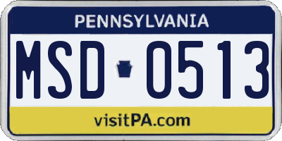 PA license plate MSD0513