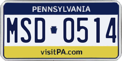 PA license plate MSD0514