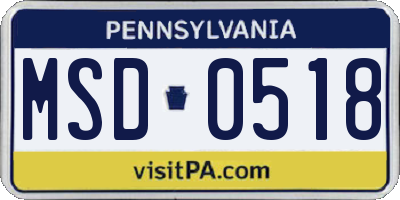 PA license plate MSD0518