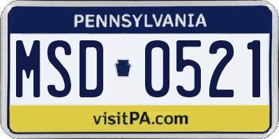 PA license plate MSD0521
