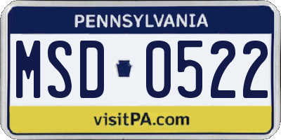 PA license plate MSD0522