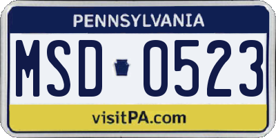 PA license plate MSD0523