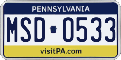 PA license plate MSD0533