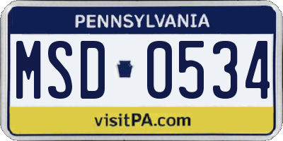 PA license plate MSD0534