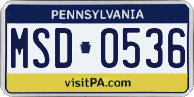 PA license plate MSD0536