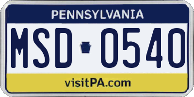 PA license plate MSD0540