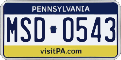 PA license plate MSD0543