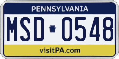 PA license plate MSD0548
