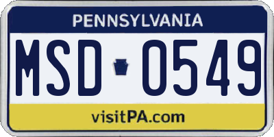 PA license plate MSD0549